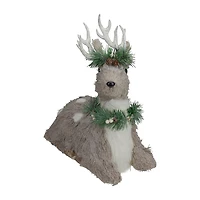 Northlight 14" Sitting Sisal Reindeer With Wreath Christmas Figurine