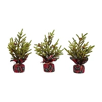 Northlight 9" Mini Glittered Pine With Berries Artificial Pine Christmas Tree