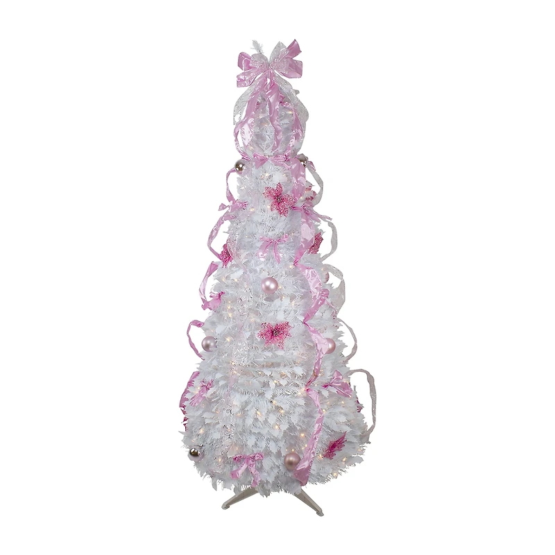 Northlight 6ft Popup Artificial Prelit White And Pink Predecorated 6 Foot Pre-Lit Christmas Tree
