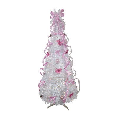 Northlight 6ft Popup Artificial Prelit White And Pink Predecorated 6 Foot Pre-Lit Christmas Tree