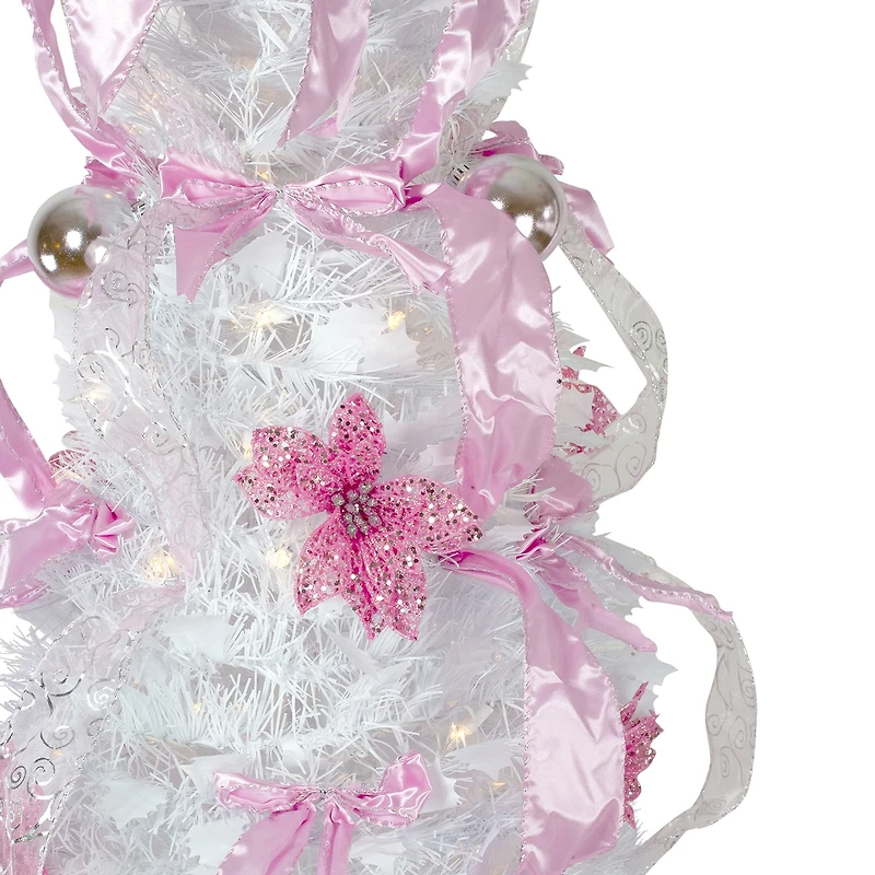 Northlight 6ft Popup Artificial Prelit White And Pink Predecorated 6 Foot Pre-Lit Christmas Tree