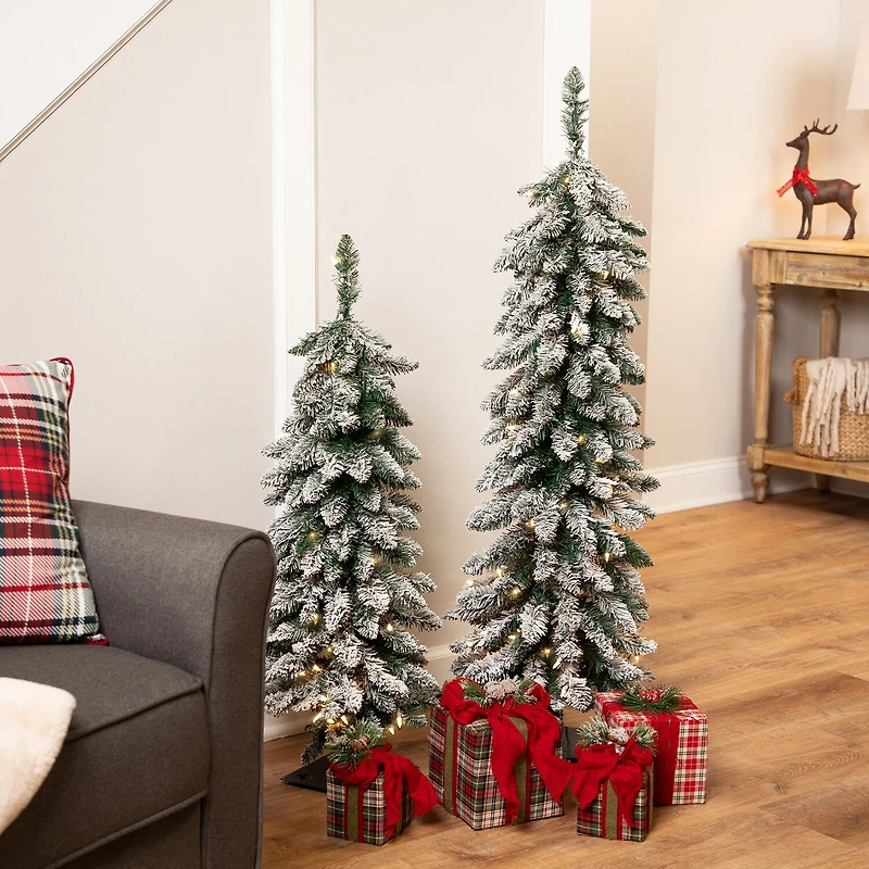 Northlight 4ft Prelit Pencil Flocked Alpine Artificial Clear 4 Foot Flocked Pine Christmas Tree