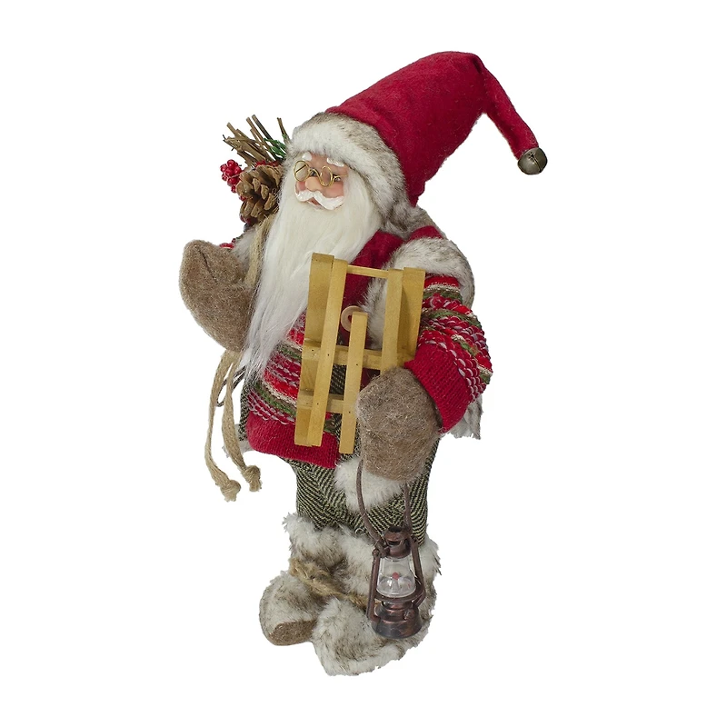 Northlight 12" Standing Santa With A Sled And Lantern Christmas Figurine