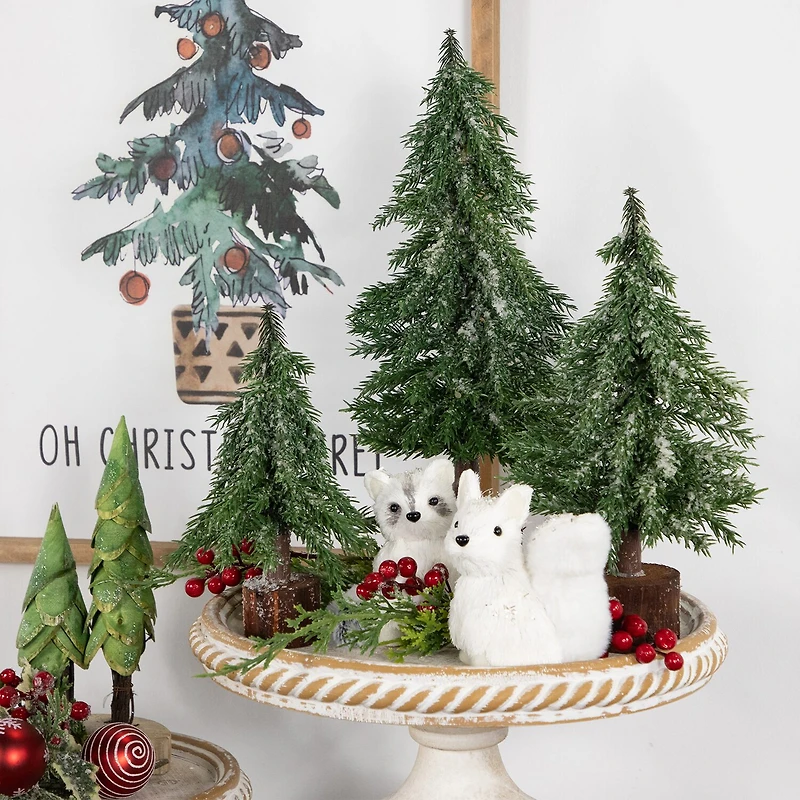 Northlight 14" Frosted Icy Pine With Jute Base 1 Foot Pine Christmas Tree