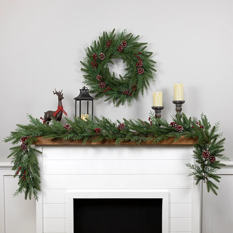 Northlight 7ft Wind River Fir With Glittered Pinecones Artificial Christmas Indoor Garland