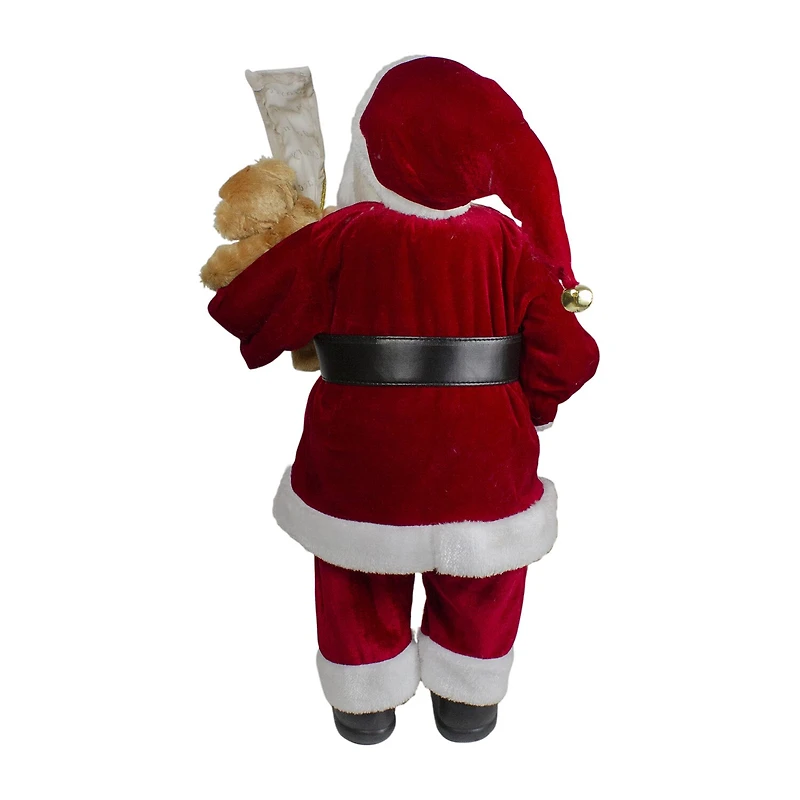 Northlight 24" Standing Santa With Teddy Bear And List Christmas Figurine