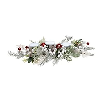 Northlight 28" Frosted Winter Greenery And Jingle Bells Pillar Candle Holder