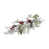 Northlight 28" Frosted Winter Greenery And Jingle Bells Pillar Candle Holder