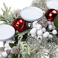 Northlight 28" Frosted Winter Greenery And Jingle Bells Pillar Candle Holder