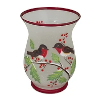 Northlight 8" Hand Painted Finches And Pine Glass Candle Holder