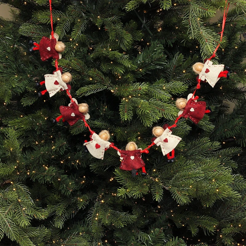 Northlight 4" Red And Beige Angel Dolls Christmas Indoor Garland