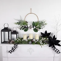Northlight 29" Mixed Foliage And Jingle Bell Pillar Candle Holder