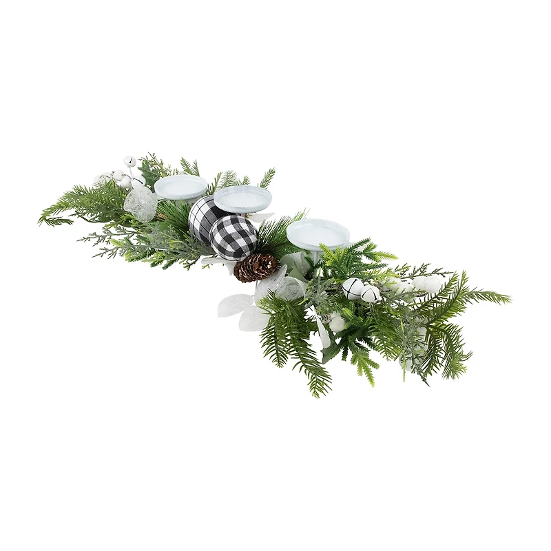 Northlight 29" Mixed Foliage And Jingle Bell Pillar Candle Holder