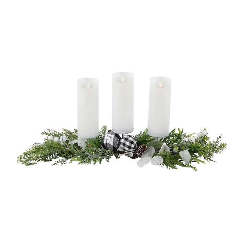 Northlight 29" Mixed Foliage And Jingle Bell Pillar Candle Holder