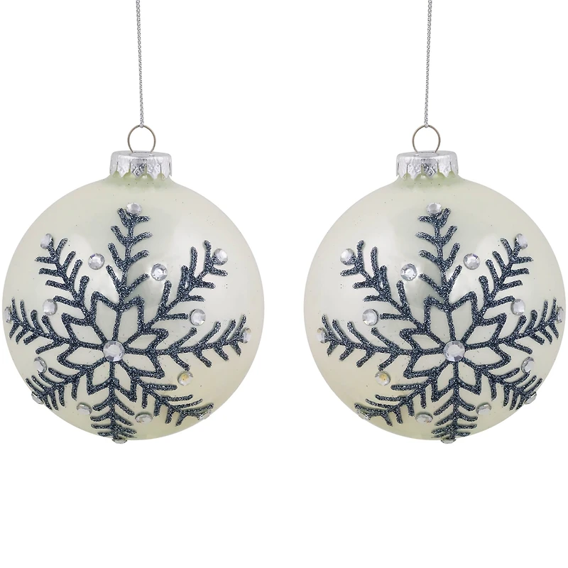 Northlight 4" Glittered Snowflake Shiny Glass Ball Christmas Ornament