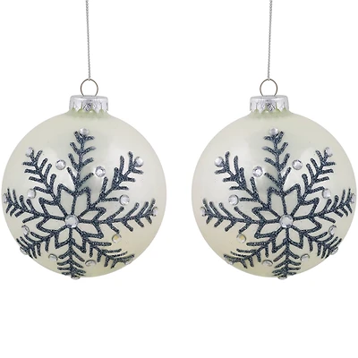Northlight 4" Glittered Snowflake Shiny Glass Ball Christmas Ornament