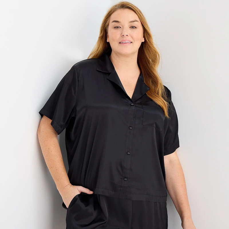 Ambrielle Womens Satin Short Sleeve 2-pc. Plus Pajama Set