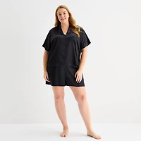 Ambrielle Womens Satin Short Sleeve 2-pc. Plus Pajama Set