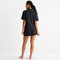 Ambrielle Womens Satin Short Sleeve 2-pc. Pajama Set