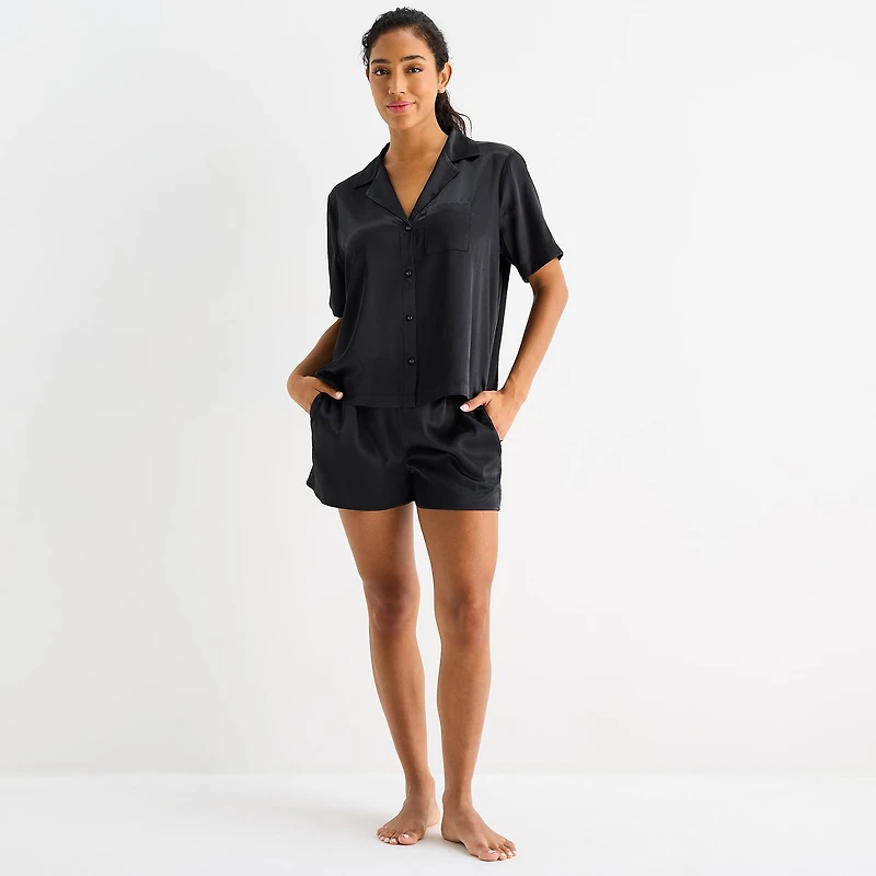 Ambrielle Womens Satin Short Sleeve 2-pc. Pajama Set