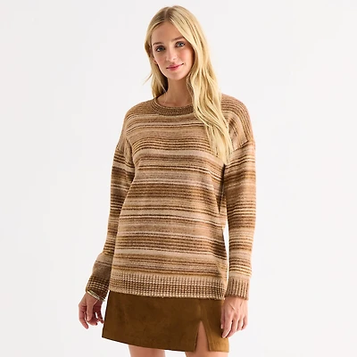 a.n.a Tall Womens Crew Neck Long Sleeve Striped Pullover Sweater