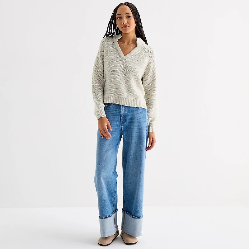 a.n.a Tall Womens Split Crew Neck Long Sleeve Pullover Sweater