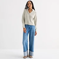 a.n.a Tall Womens Split Crew Neck Long Sleeve Pullover Sweater