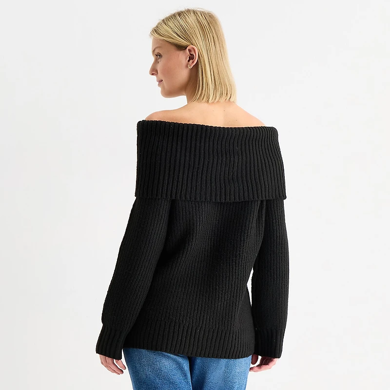 Arizona Juniors Womens Straight Neck Long Sleeve Pullover Sweater