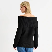 Arizona Juniors Womens Straight Neck Long Sleeve Pullover Sweater