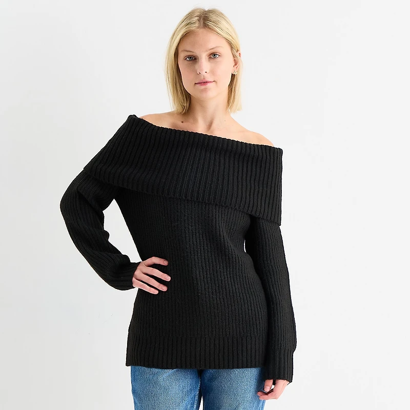 Arizona Juniors Womens Straight Neck Long Sleeve Pullover Sweater
