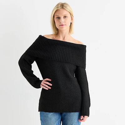Arizona Juniors Womens Straight Neck Long Sleeve Pullover Sweater