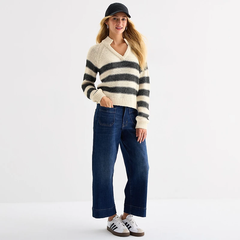 a.n.a Womens Split Crew Neck Long Sleeve Pullover Sweater