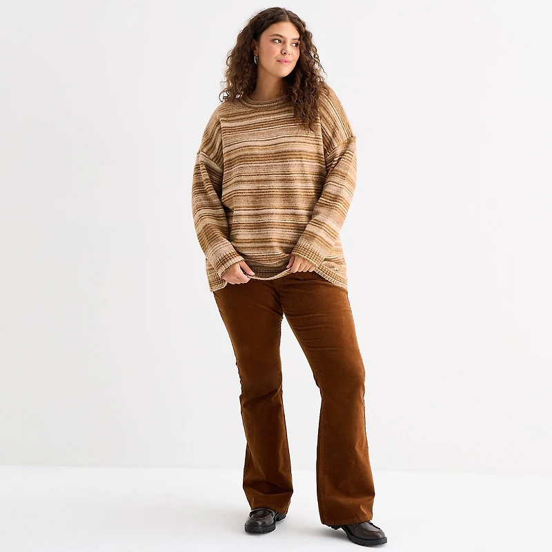 a.n.a Womens Plus Crew Neck Long Sleeve Striped Pullover Sweater
