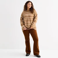 a.n.a Womens Plus Crew Neck Long Sleeve Striped Pullover Sweater