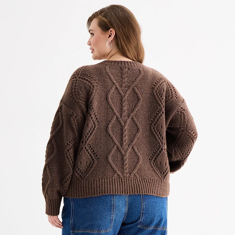 a.n.a Womens Plus Crew Neck Long Sleeve Pullover Sweater