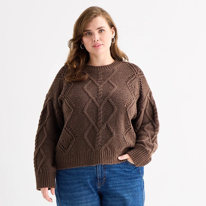 a.n.a Womens Plus Crew Neck Long Sleeve Pullover Sweater