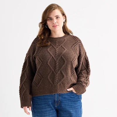 a.n.a Womens Plus Crew Neck Long Sleeve Pullover Sweater
