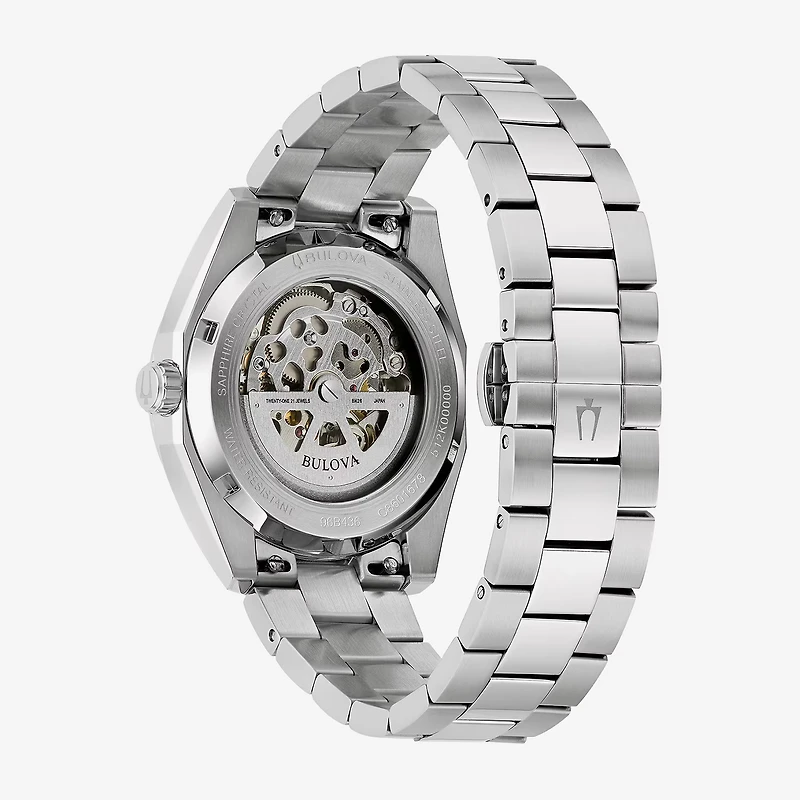 Bulova Surveyor Mens Automatic Silver Tone Stainless Steel Bracelet Watch 96b436