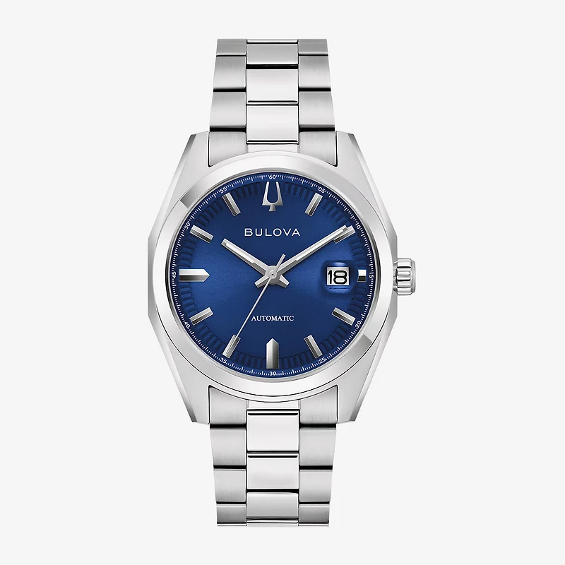 Bulova Surveyor Mens Automatic Silver Tone Stainless Steel Bracelet Watch 96b436