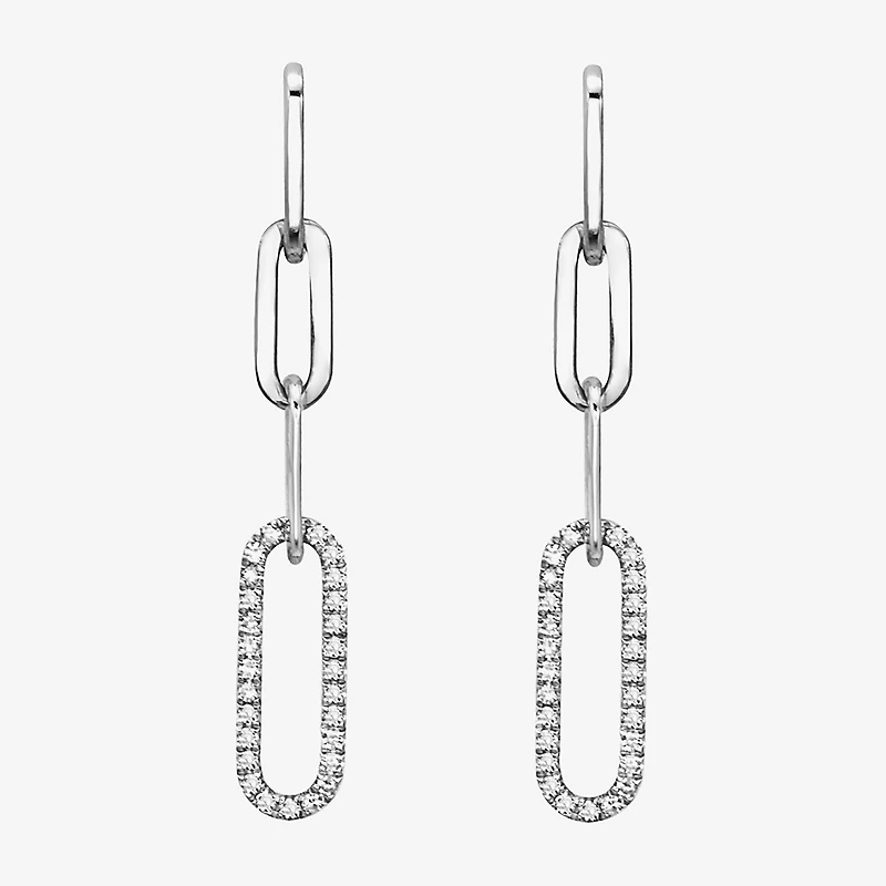 Effy Final Call Limited Quantities! Womens 1/5 CT. Natural White Diamond Sterling Silver Paperclip Drop Earrings