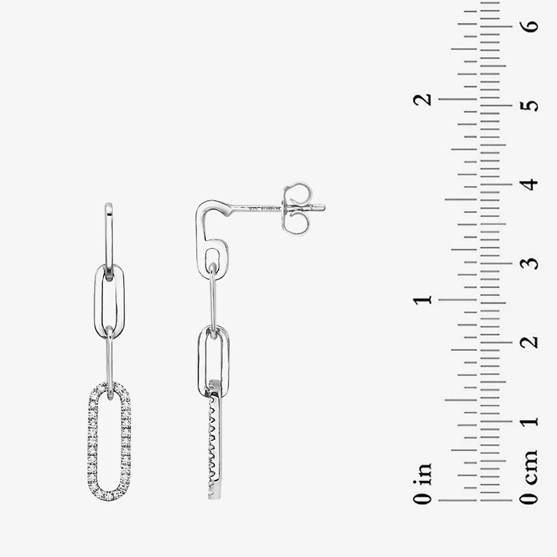 Effy Final Call Limited Quantities! Womens 1/5 CT. Natural White Diamond Sterling Silver Paperclip Drop Earrings