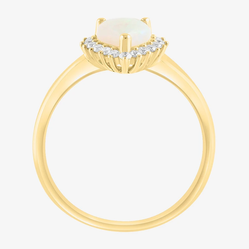 Effy Final Call Limited Quantities! Womens 1/5 CT. Genuine White Opal 14K Gold Pear Halo Cocktail Ring