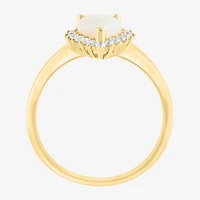 Effy Final Call Limited Quantities! Womens 1/5 CT. Genuine White Opal 14K Gold Pear Halo Cocktail Ring