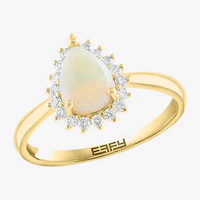 Effy Final Call Limited Quantities! Womens 1/5 CT. Genuine White Opal 14K Gold Pear Halo Cocktail Ring