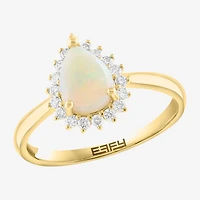Effy Final Call Limited Quantities! Womens 1/5 CT. Genuine White Opal 14K Gold Pear Halo Cocktail Ring