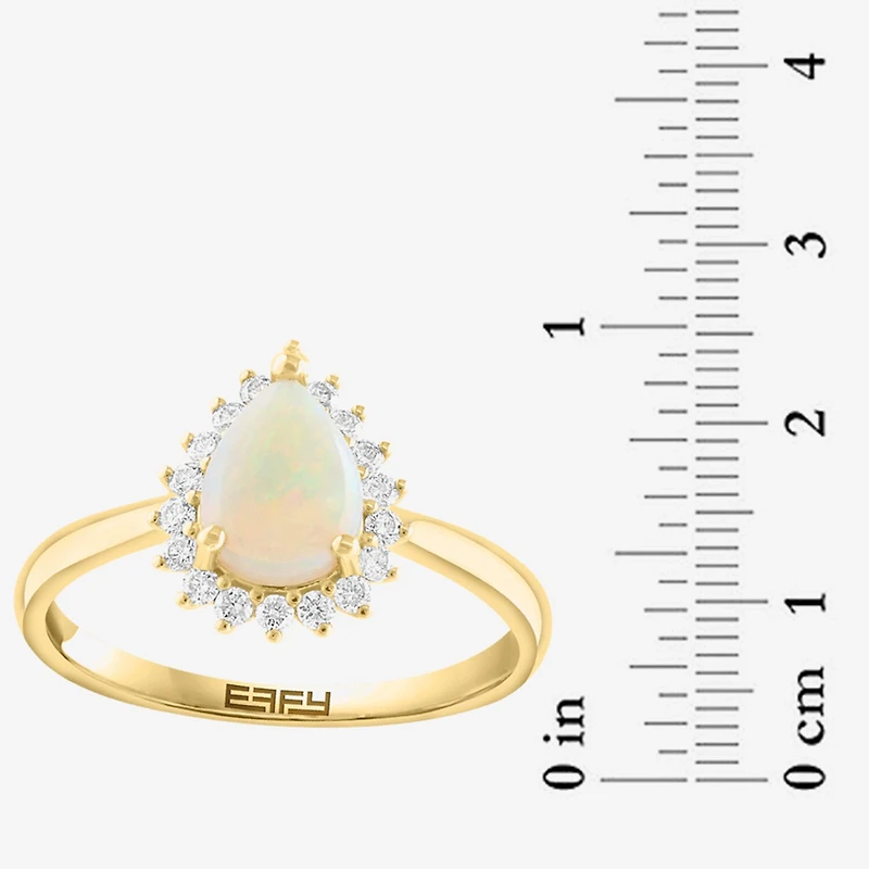 Effy Final Call Limited Quantities! Womens 1/5 CT. Genuine White Opal 14K Gold Pear Halo Cocktail Ring