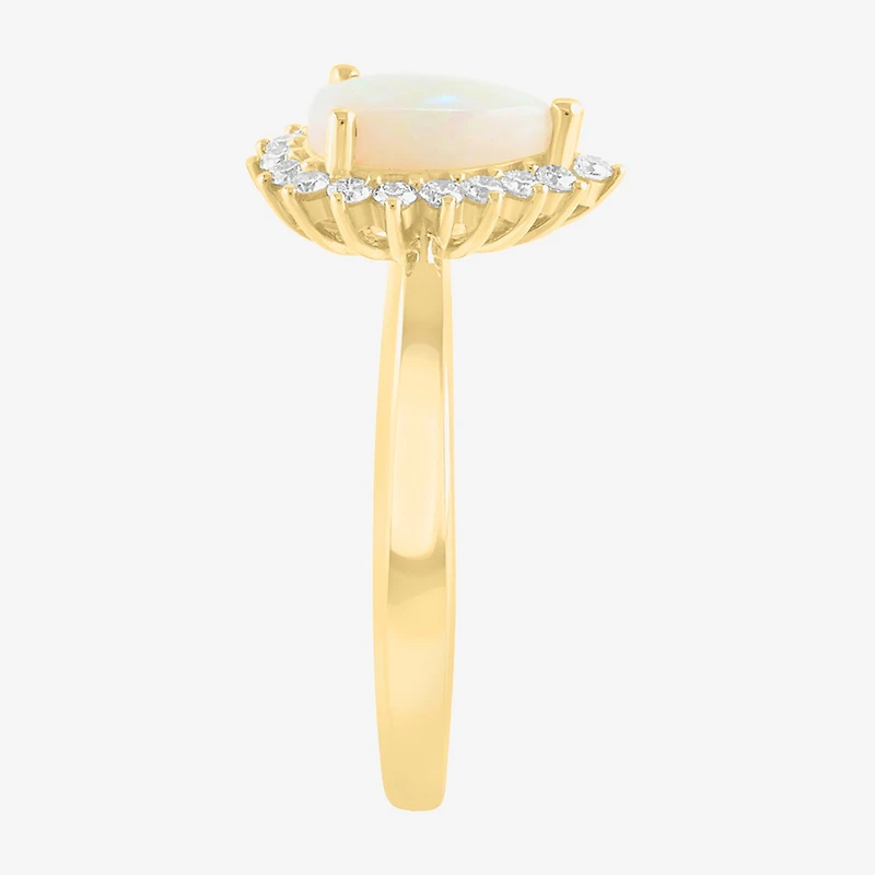 Effy Final Call Limited Quantities! Womens 1/5 CT. Genuine White Opal 14K Gold Pear Halo Cocktail Ring