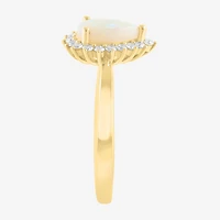 Effy Final Call Limited Quantities! Womens 1/5 CT. Genuine White Opal 14K Gold Pear Halo Cocktail Ring