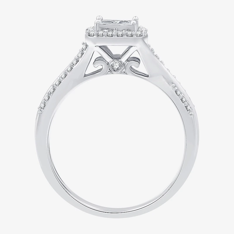 H -I/ I1 Womens 1/2 CT. T.W. Lab Grown White Diamond Sterling Silver Side Stone Halo Bridal Set