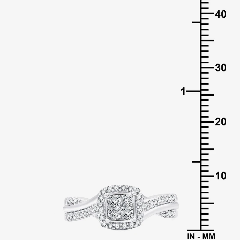H -I/ I1 Womens 1/2 CT. T.W. Lab Grown White Diamond Sterling Silver Side Stone Halo Bridal Set
